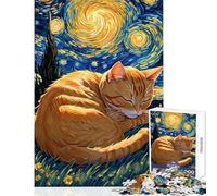 Puzzles for Adults 1000 Pieces Orange Tabby Cat Sleeping in Starry Night Jigsaw 1000 Pieces Educational Games Great Gifts And Toys Hand Speed Race (38x26cm)