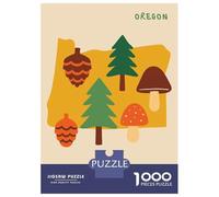 Puzzles for Adults 1000 Pieces Oregon State Map with Nature Elements Jigsaws for Adults Brain Teaser Game Pattern Assembly Challenging Game Gifts 38x26cm/1000pcs