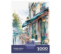 Puzzles for Adults 1000 Pieces Parisian Cafe Watercolor Print Adult Jigsaw Puzzle Hands-on Game Staycation Kill Time Challenging Game Gifts 70x50cm/1000pcs