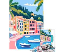 Puzzles for Adults 1000 Pieces Pastel Europe Harbor Town Minimalist Art for Educational Game Challenge Toy Family Game For Family Fun Gifts Birthday (Size 75x50cm)