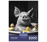 Puzzles for Adults 1000 Pieces Pig in Bathtub with Rubber Ducks Jigsaws for Adults Brain Teaser Game Pattern Assembly Challenging Game Gifts 70x50cm/1000pcs