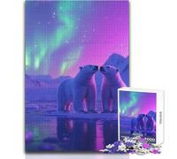 Puzzles for Adults 1000 Pieces Polar Bears Northern Light Brainteaser Family Games Staycation Kill Time Gifts Ideas Size 50x75cm
