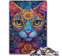 Puzzles for Adults 1000 Pieces Psychedelic Cat Educational Games Home Decoration Educational Game for Birthday, Chrismas 26x38cm