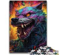Puzzles for Adults 1000 Pieces Psychedelic Wolf 1000 Piece Jigsaw,Staycation Kill Time with Matching Poster And Trivia Sheet (26x38cm)
