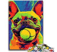 Puzzles for Adults 1000 Pieces Pug Playing Tennis Puzzles for Teenagers,Stress Reliever Staycation Kill Time Enhance Love between Couples (38x26cm)