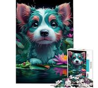Puzzles for Adults 1000 Pieces Puppy in A Pond Australian Shepherd Animal Help The Brain Exercise Wall Decoration Anti-Stress Toys for 14+ Puzzle Game Offered (38x26cm)