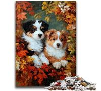 Puzzles for Adults 1000 Pieces Puppy in The Fallen Leaves Difficult And Challenge with Matching Poster And Trivia Sheet for Age 14 50x75cm