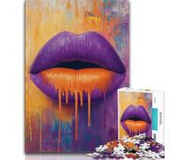 Puzzles for Adults 1000 Pieces Purple Lips,Stress Reliever Staycation Kill Time with Matching Poster And Trivia Sheet 75x50cm