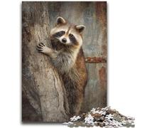 Puzzles for Adults 1000 Pieces Raccoon in A Tree Difficult And Challenge with Matching Poster And Trivia Sheet for Age 14 50x75cm