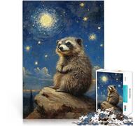 puzzles for adults 1000 pieces Raccoon Under Starry Sky Schwierig und herausfordernd Geeignet für die Schreibtischdekoration38x26cm