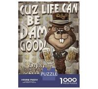 Puzzles for Adults 1000 Pieces Retro Beer Beaver Jigsaw Puzzle Brain Teaser Game But Fun And Humorous Christmas Birthday Gifts 52x38cm/1000pcs