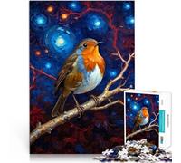 puzzles for adults 1000 pieces Robin in Starry Night Made of cardboard Suitable for people aged 14 and above Hand Speed Race Christmas Birthday Gifts 。size：26x38cm/10.24x14.96inch