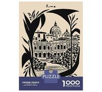 Puzzles for Adults 1000 Pieces Rome Cityscape with Floral Frame Jigsaws for Adults Brain Teaser Game Pattern Assembly Challenging Game Gifts 52x38cm/1000pcs