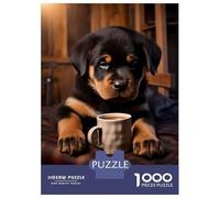 Puzzles for Adults 1000 Pieces Rottweiler Dog Pup Coffee Puzzles for Adults Brain Teaser Game Home Decoration Fun Activities at Home 52x38cm/1000pcs