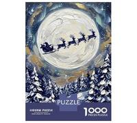 Puzzles for Adults 1000 Pieces Santas Sleigh Over Snowy Forest Painting Jigsaw Puzzle Brain Teaser Game But Fun And Humorous Christmas Birthday Gifts 52x38cm/1000pcs