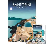 Puzzles for Adults 1000 Pieces Santorini Greece at Night for Educational Game Challenge Toy Family Game For Family Fun Gifts Birthday (Size 75x50cm)