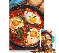 Puzzles for Adults 1000 Pieces Shakshuka with Eggs in Pan Illustration Exact Edge Art Creative Skill Toy Cozy Time Game Christmas Art Piece (50x75cm)