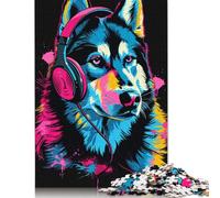Puzzles For Adults 1000 Pieces Siberian Husky with Headphones Puzzle Wooden Jigsaw Puzzle For Adults, Teens And Challenge Toy 1000pcs (75x50cm)