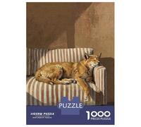 Puzzles for Adults 1000 Pieces Sleeping Dog on Striped Couch Jigsaw Puzzle Brain Teaser Game But Fun And Humorous Christmas Birthday Gifts 52x38cm/1000pcs