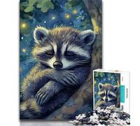 Puzzles for Adults 1000 Pieces Sleeping Raccoon 1000 Piece Jigsaw,Staycation Kill Time with Matching Poster And Trivia Sheet 26x38cm