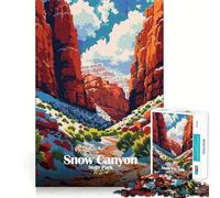 Puzzles for Adults 1000 Pieces Snow Canyon State Park Illustration Exact Edge Art Creative Skill Toy Cozy Time Game Christmas Art Piece (38x52cm)