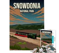 Puzzles for Adults 1000 Pieces Snowdonia England National Park Train Poster for Educational Game Challenge Toy Family Game For Family Fun Gifts Birthday (Size 75x50cm)