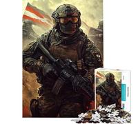 Puzzles for Adults 1000 Pieces Soldier with Rifle And Flag Help The Brain Exercise Wall Decoration Anti-Stress Toys for 14+ Puzzle Game Offered (50x75cm)