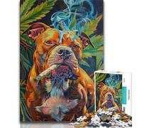 Puzzles for Adults 1000 Pieces Staffordshire Bull Terrier Smoking, Pattern Assembly,with Matching Poster And Trivia Sheet for Age 14 Years Up 38x26cm