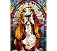 Puzzles For Adults 1000 Pieces - Stained Glass Basset Hound Puzzle Christmas Perfect For Relaxation Activity Difficult Challenging Puzzles