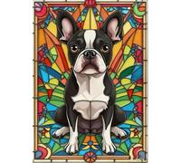 Puzzles for Adults 1000 Pieces Stained Glass Boston Terrier Dogs Jigsaw Puzzles for Adult Toy Game Gift 19.69x27.56in