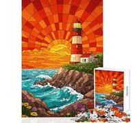 Puzzles for Adults 1000 Pieces Stained Glass Lighthouse Coastal Scene Educational Games Staycation Kill Time Anti-Stress Toys for Birthday, Chrismas (38X26cm)