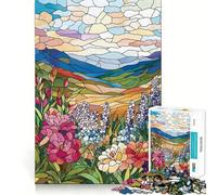 Puzzles for Adults 1000 Pieces Stained Glass Mountain Landscape Exact Edge Art Creative Skill Toy Cozy Time Game Christmas Art Piece (50x75cm)