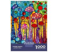 Puzzles for Adults 1000 Pieces Stained Glass Mushroom Art Print Adult Jigsaw Puzzle Hands-on Game Staycation Kill Time Challenging Game Gifts 70x50cm/1000pcs
