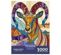 Puzzles for Adults 1000 Pieces Stained Glass Ram in Mountains Jigsaws for Adults Brain Teaser Game Pattern Assembly Challenging Game Gifts 52x38cm/1000pcs