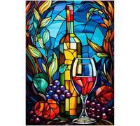Puzzles For Adults 1000 Pieces - Stained Glass Red Wine Funny Challenging Puzzle Brain Teaser Activity Perfect For Game Nights