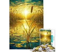 Puzzles for Adults 1000 Pieces Stained Glass Sunset Marsh Puzzles for Adults Brain Teaser Game For Family Fun Christmas Birthday Gifts (Size 38x26cm)