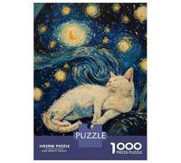 Puzzles for Adults 1000 Pieces Starry Night White Cat Jigsaw Puzzle Brain Teaser Game But Fun And Humorous Christmas Birthday Gifts 38x26cm/1000pcs