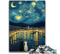 Puzzles for Adults 1000 Pieces Starry Sky Black And White Cat 1000 Piece Jigsaw,Staycation Kill Time with Fully Interlocking Randomly Shaped Pieces (26x38cm)