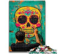 Puzzles for Adults 1000 Pieces Sugar Skull Puzzles for Adults,Stress Reliever Difficult Challenge Home Decoration Toys (75x50cm)