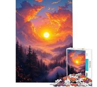 Puzzles for Adults 1000 Pieces Sunset Over Misty Forest for Educational Game Challenge Toy Hands-on Game Stress Reliever Funny Gifts (Size 38x52cm)