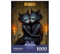 Puzzles for Adults 1000 Pieces The Lovers - Cat Tarot Card Puzzles for Adults Brain Teaser Game Home Decoration Fun Activities at Home 52x38cm/1000pcs