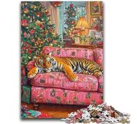 Puzzles for Adults 1000 Pieces Tiger on The Sofa Help The Brain Exercise Addictive Toys to Cultivate Patience Parent-child Interaction 50x75cm