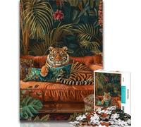 Puzzles for Adults 1000 Pieces Tiger on The Sofa Puzzles for Teenagers,Stress Reliever Staycation Kill Time Enhance Love between Couples 75x50cm