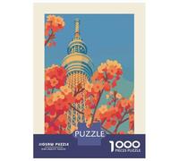 Puzzles for Adults 1000 Pieces Tokyo Skytree And Cherry Blossoms Art Adult Jigsaw Puzzle Hands-on Game Staycation Kill Time Challenging Game Gifts 52x38cm/1000pcs
