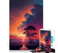 Puzzles for Adults 1000 Pieces Tree by The River Sunset Exact Edge Art Creative Skill Toy Cozy Time Game Christmas Art Piece (38x52cm)