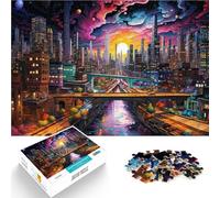 puzzles for adults 1000 pieces Trippy City - Psychedelic Skyline Für Familienspaß Tolles Geschenk für Spiele75x50cm