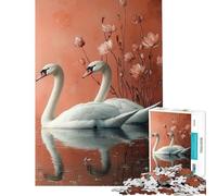 Puzzles for Adults 1000 Pieces Two Swans in Water with Flowers for Educational Game Challenge Toy Hands-on Game Stress Reliever Funny Gifts (Size 38x26cm)