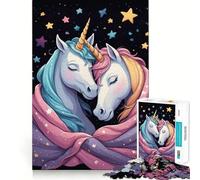 Puzzles for Adults 1000 Pieces Two Unicorns Embracing in Starry Night Exact Edge Art Creative Skill Toy Cozy Time Game Christmas Art Piece (38x52cm)