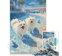 Puzzles for Adults 1000 Pieces Two White Dogs Playing in Water Exact Edge Art Creative Skill Toy Cozy Time Game Christmas Art Piece (50x75cm)