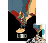 Puzzles for Adults 1000 Pieces Ubud Earthtone Indonesia Bali City Map Art Brain Intelligence Challenge Addictive Toys Fun Games Stress Reliever Gifts for Women Men (Size 38x52cm)